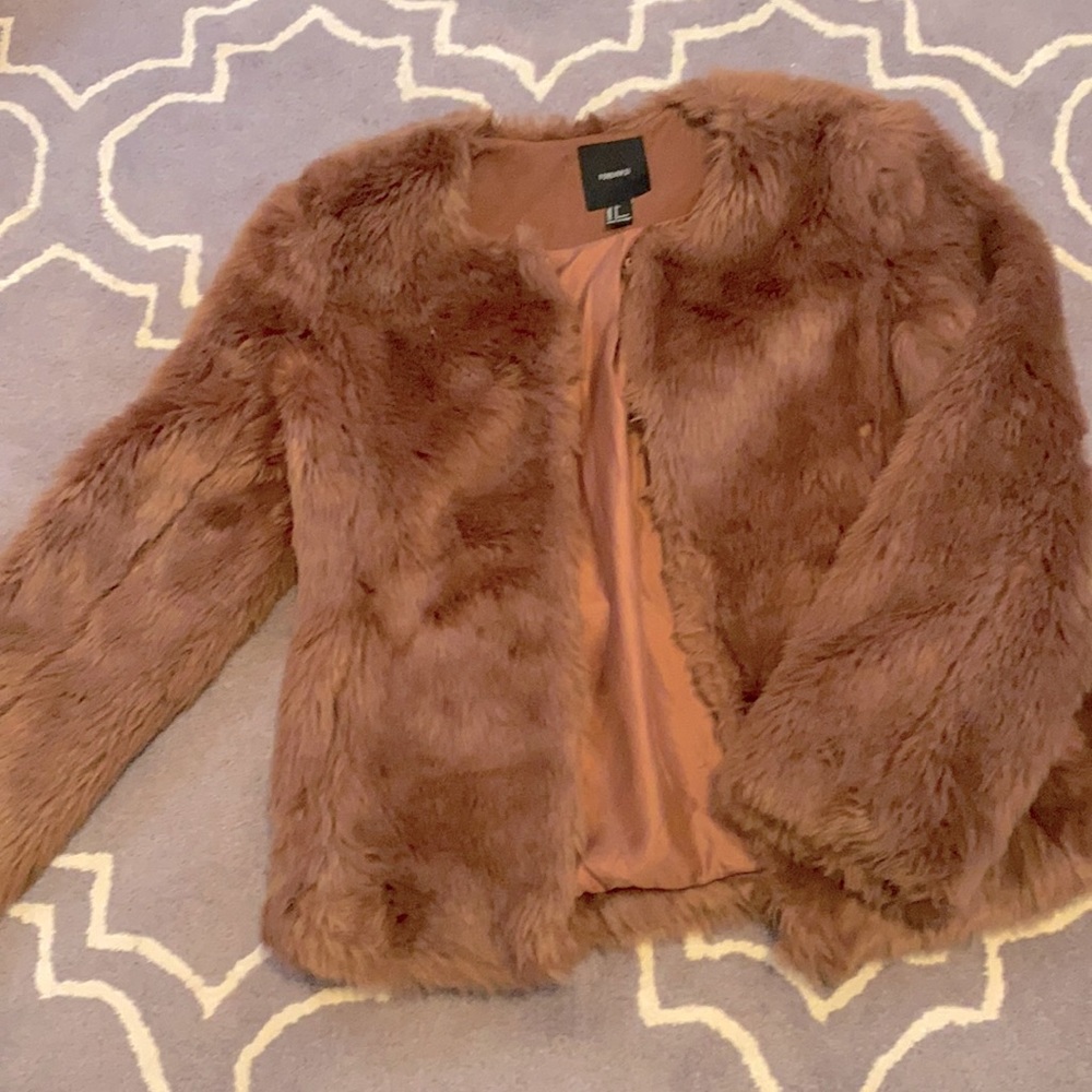 Rose colored faux fur jacket